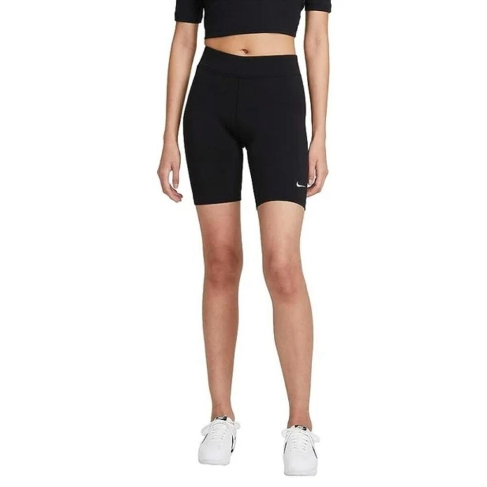 Nike Sports Wear Essentials Black Embroidered Logo Gym Bicycle Shorts Sz S